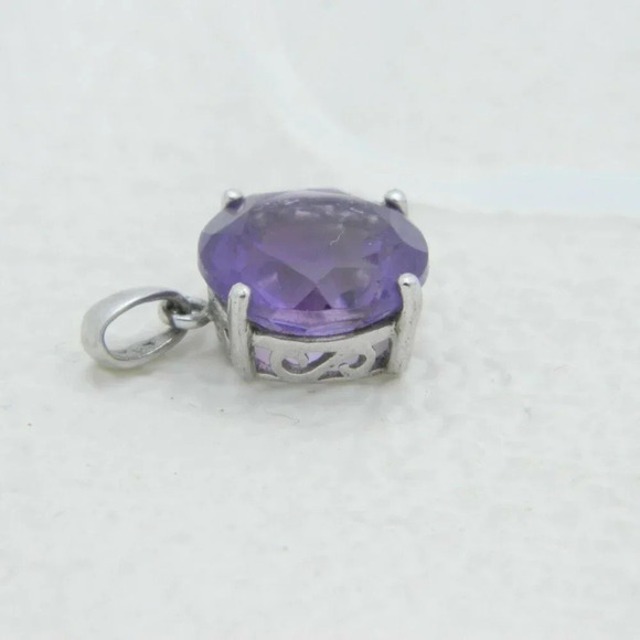 Sterling Silver Purple Faceted Glass Pendant - Picture 2 of 3